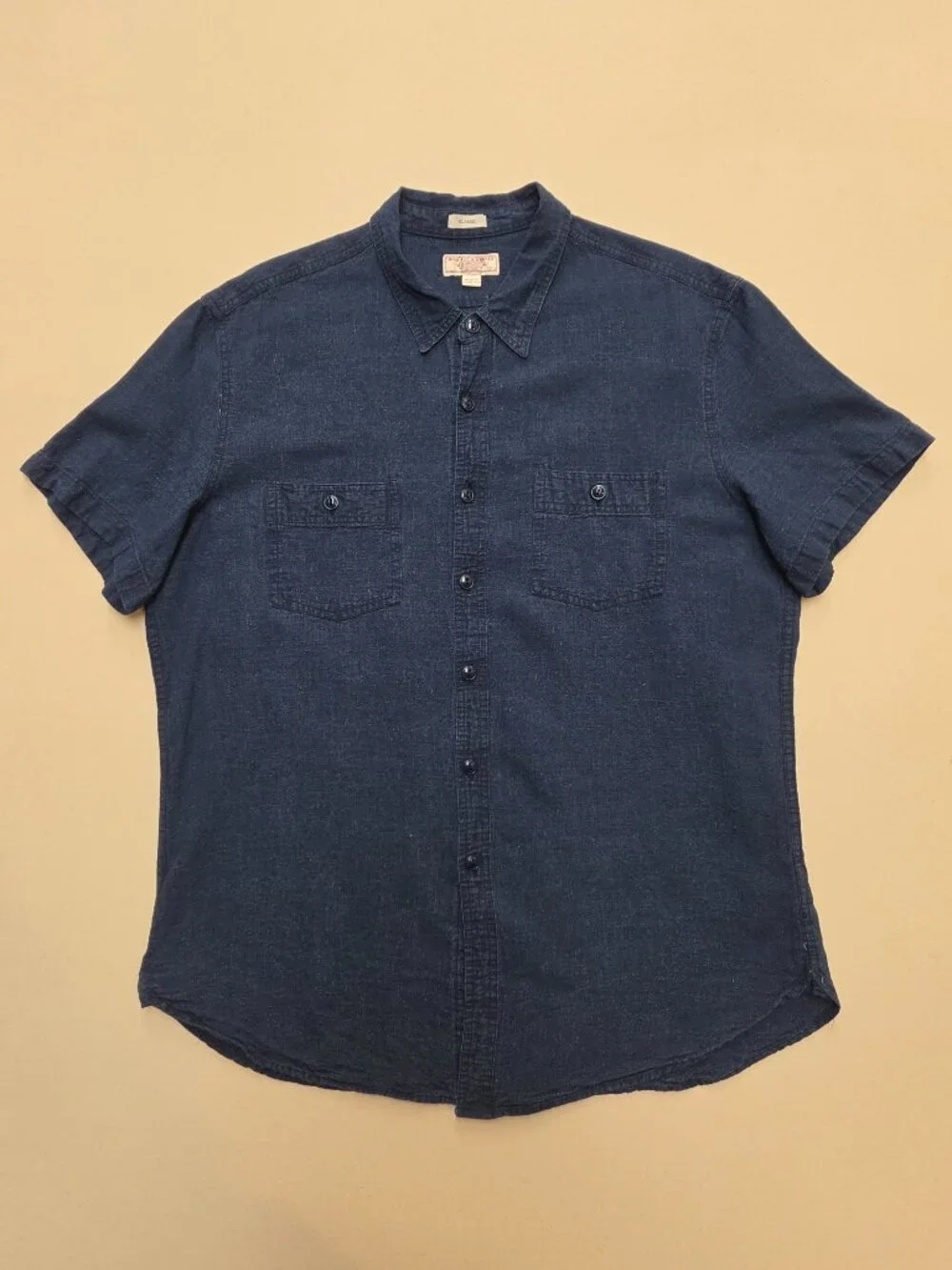 Wallace & Barnes Short Sleeve Linen Blend Classic Fit Button Down L
